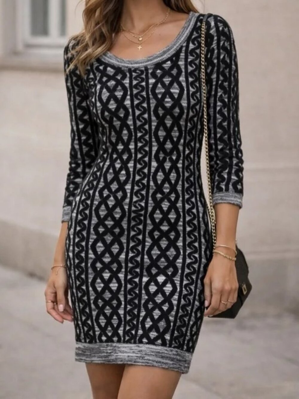 Moth Anthropologie Knit Sweater Mini Dress Black Gray Size S  Bodycon Sexy Comfy